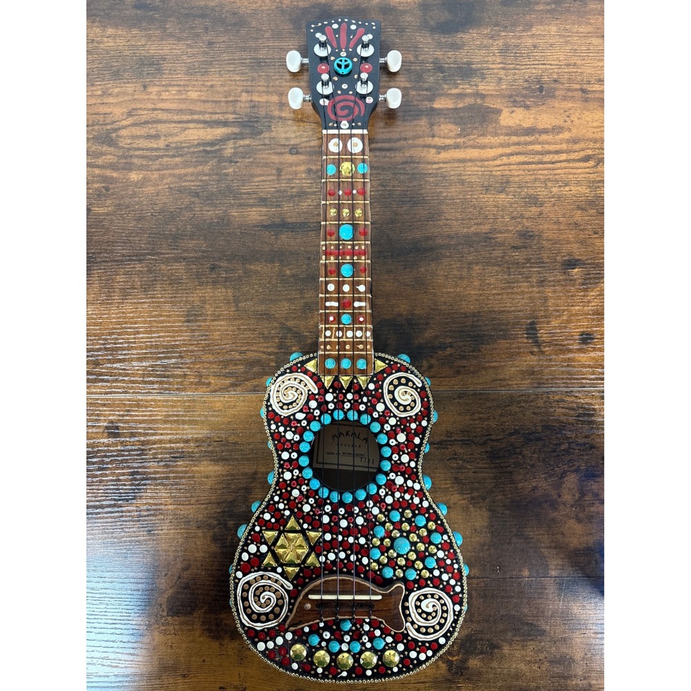 Makala MK-SD Soprano Ukulele Hand Painted Folk Art Turquoise Star of David Peace